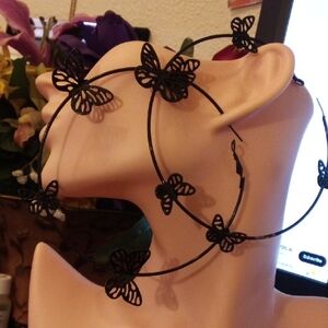 Black Butterfly Wire Hoop Earrings - Women Accessories